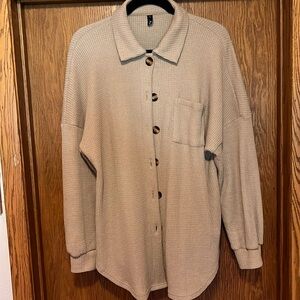 Tan Waffle Knit Button Up Casual Shirt Shacket Size Large